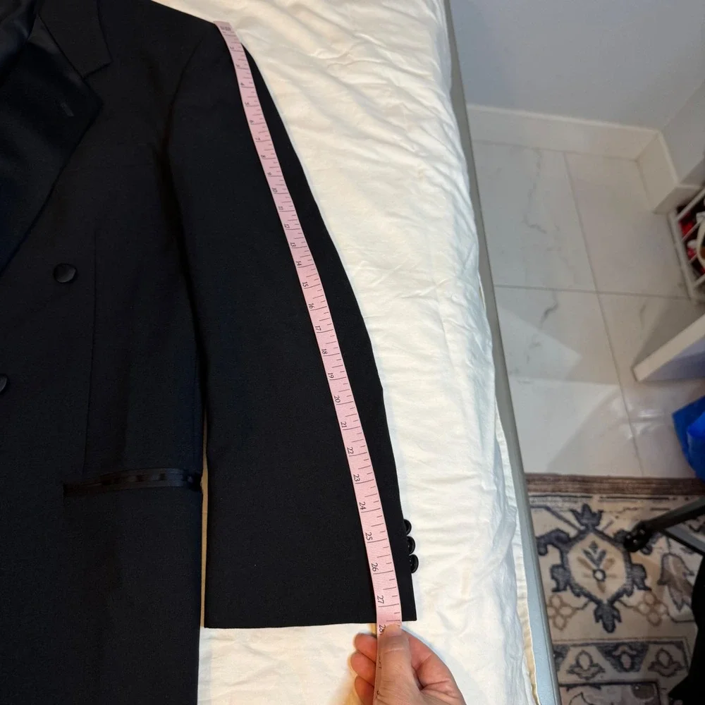 Neil Allyn Mens Black 100% Pure Wool Double Breasted Tuxedo Jacket 46L